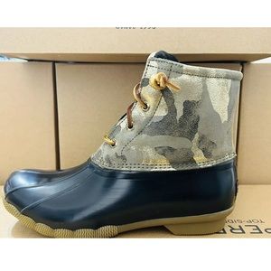 Sperry Women's Saltwater Metallic Camo Duck Boot Choose Size